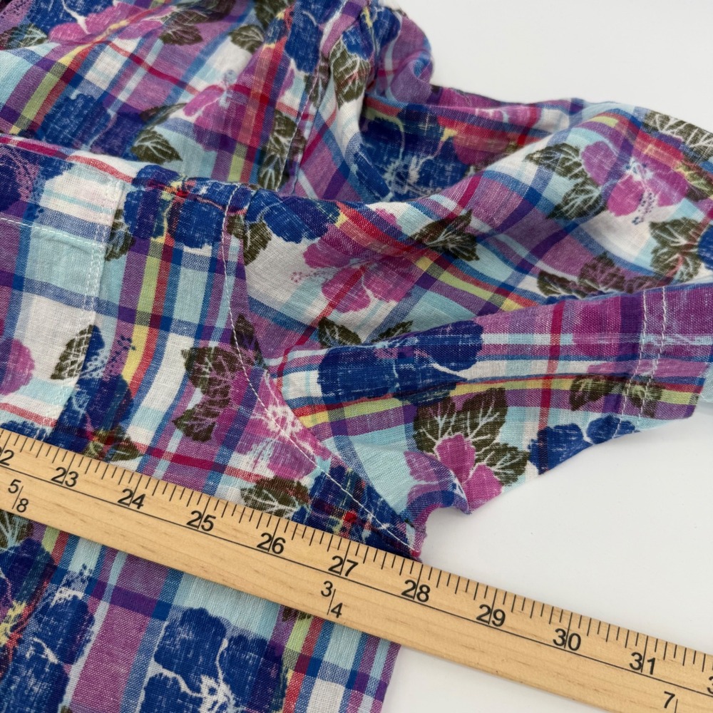 Tommy Bahama Shirt Mens XXL Multicolor Pastino Plaid Floral Linen Cotton - Picture 7 of 8